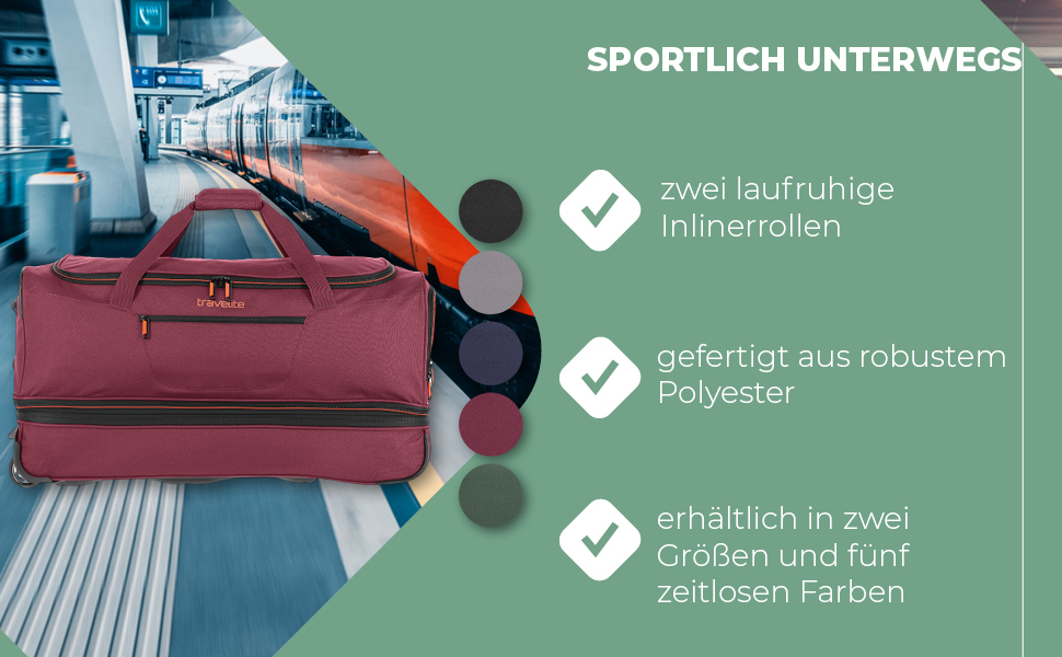 Дорожня сумка на колесах Travelite Basics Duffle L, 98-119 л, червоно-помаранчева (55 см)