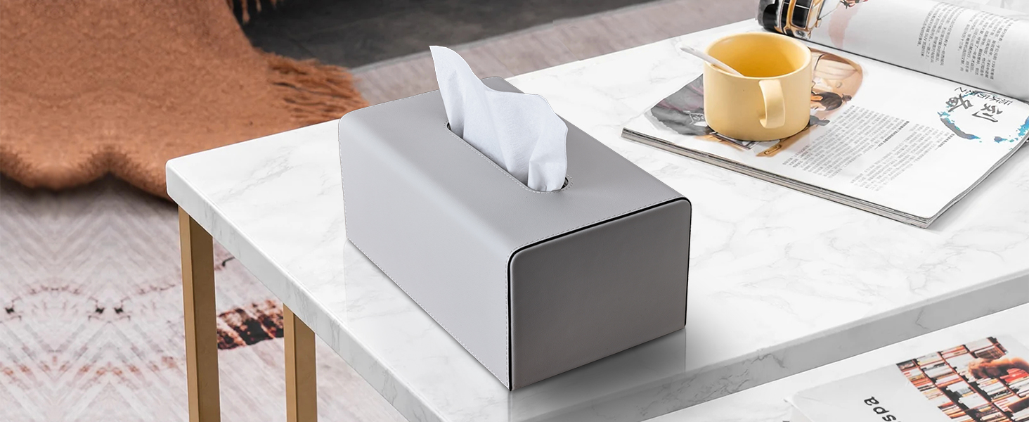 Склянка для серветок з PU шкіри, сіра, прямокутна - KINGFOM | для офісу, авто, дому