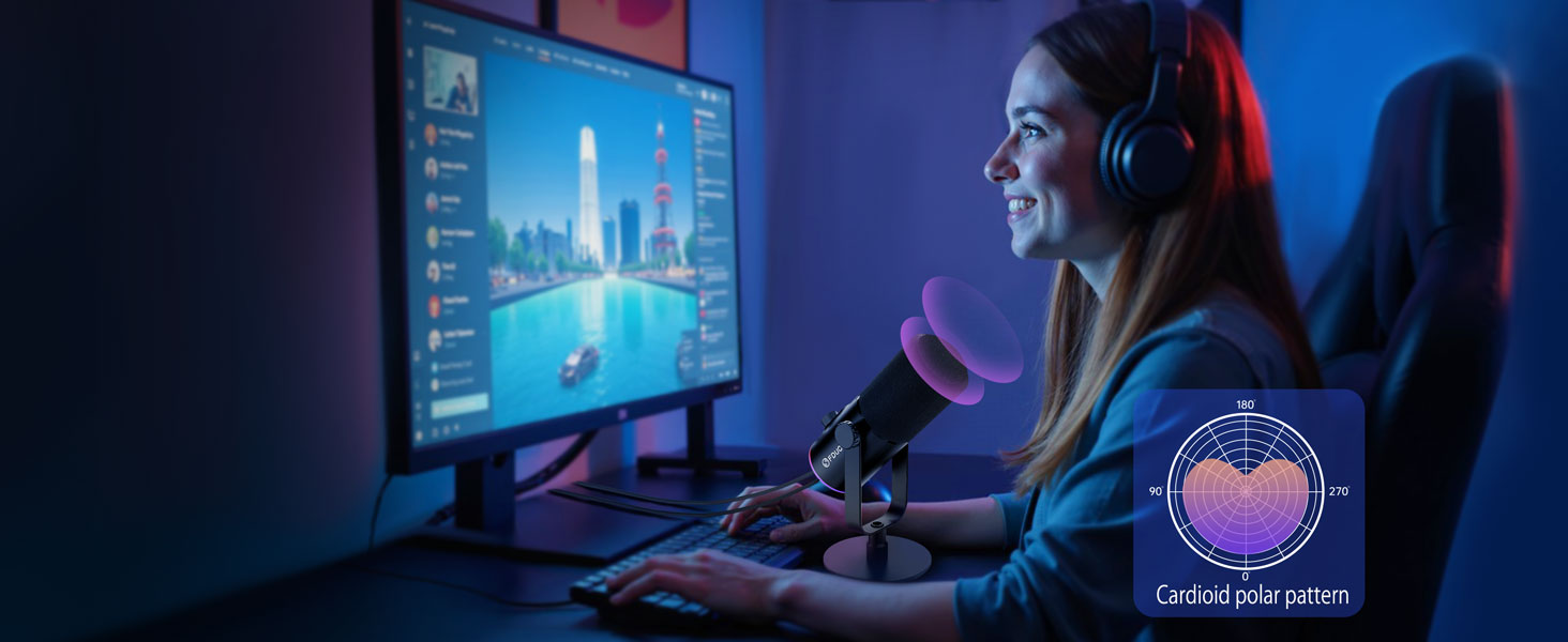 Ігровий мікрофон FDUCE з USB/XLR, RGB-підсвічуванням, для стрімінгу, запису подкастів та ігор, з регулятором гучності та навушниками, з кріпленням-павуком (D30)