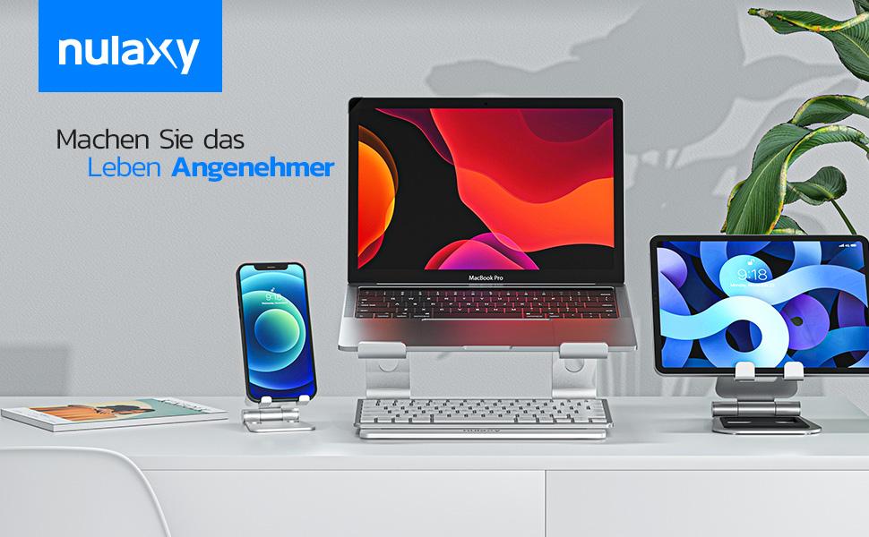Підставка для ноутбука NULAXY, регульована, алюміній, сумісна з Dell, HP, Samsung, Lenovo (10-16 дюймів), чорний/сріблястий