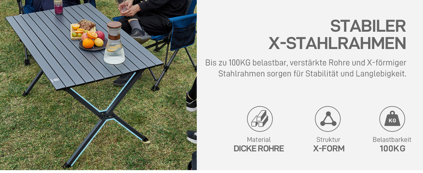 Складаний кемпінговий стіл EVER ADVANCED з алюмінієвою стільницею 120x70 см, витримує до 100 кг, для 4-6 осіб, темно-сірий, з сумкою для перенесення