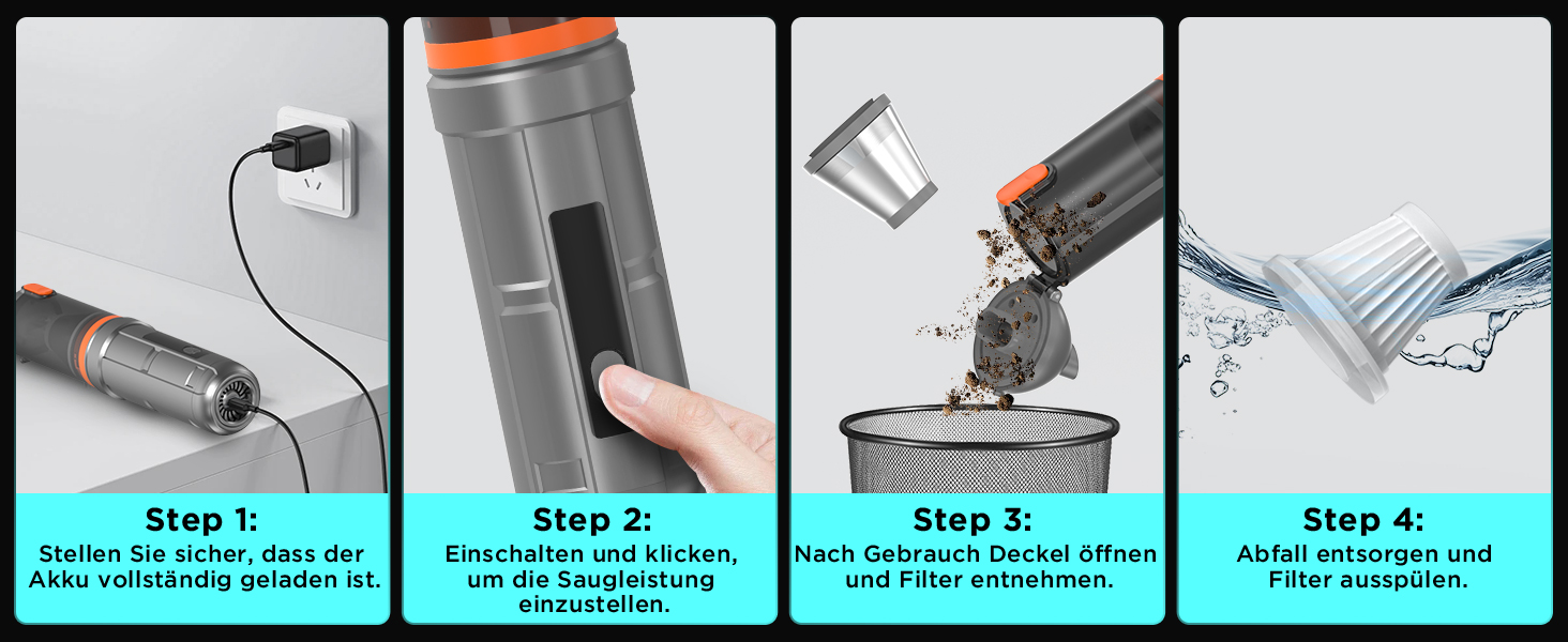 Акумуляторний ручний автомобільний пилосос 16000Па, безщітковий мотор, 4-в-1, швидка зарядка для авто, дому, офісу та тварин