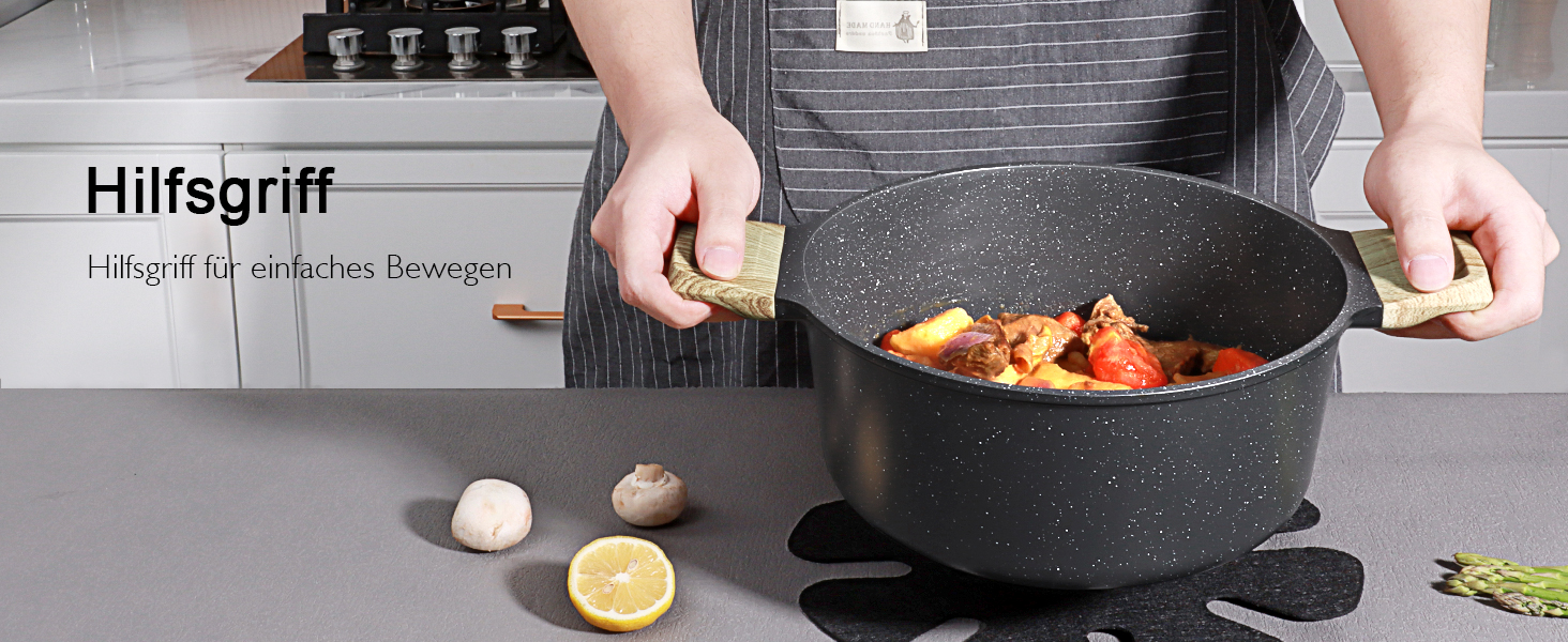 Набір посуду GipP Keramik, антипригарне покриття, 17 предметів (сірий), безпечний для миття в посудомийній машині, без PFAS