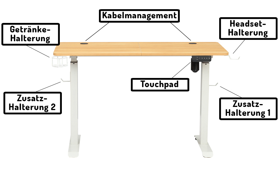 Стіл Makika з регулюванням висоти 120 x 60 см - електричне плавне регулювання висоти з 4 регуляторами пам'яті Тримач для навушників Тримач чашки Кабель-менеджмент - Ігровий комп'ютерний стіл в кольорі Дуб білий 120 х 60 см Дуб білий