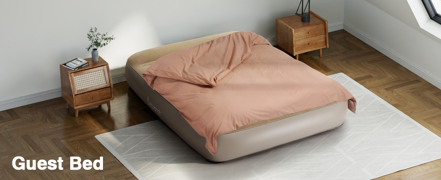 Надувне ліжко Lewondr на 2 особи з вбудованим насосом, 203x152x33 см. З подушкою, самонадувне, для кемпінгу, дому, гостей, подорожей (250 кг MAX), кольору хакі