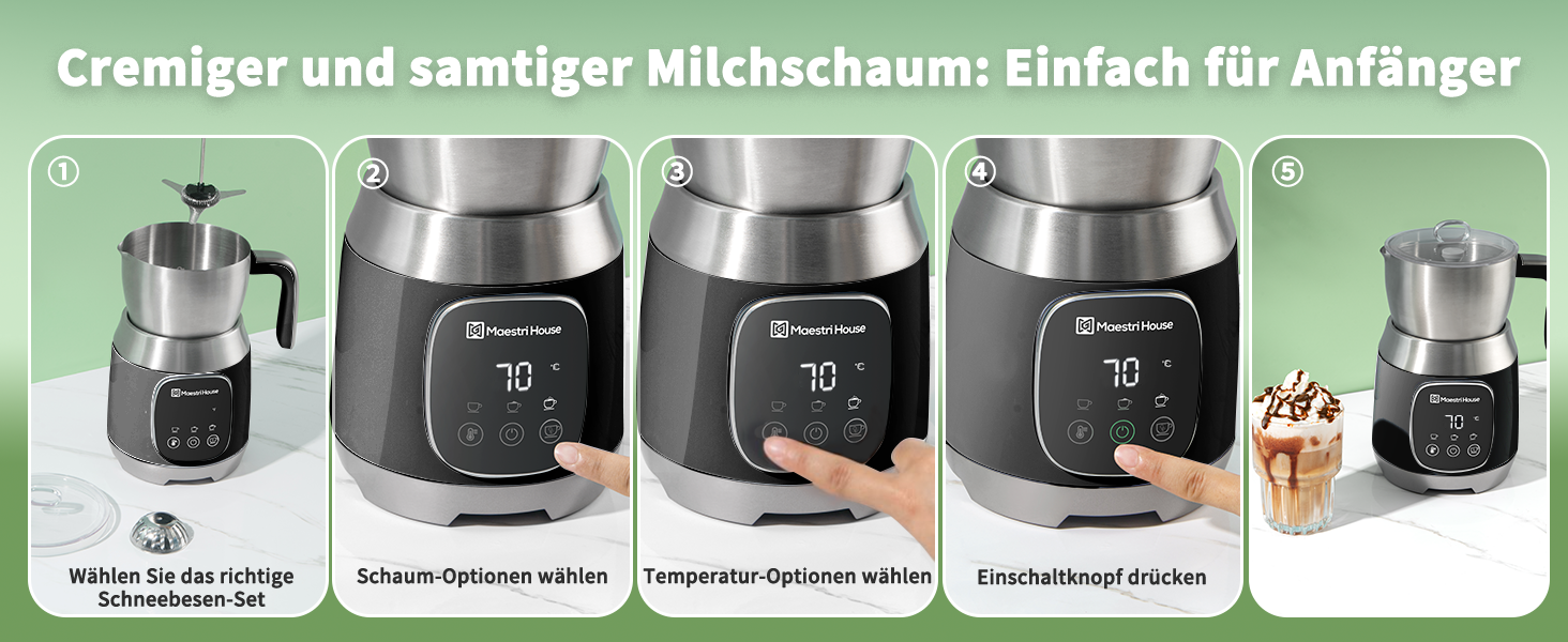 Електричний спінювач молока Maestri House 600 мл, 12-в-1, з регулюванням температури та функцією пам'яті, з нержавіючої сталі, чорний