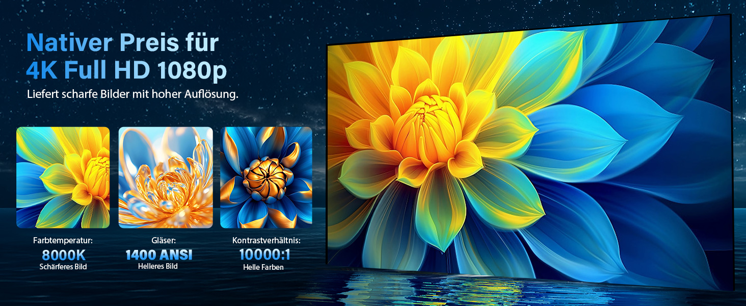 Портативний проєктор Mini Beamer 4K Full HD 1080P з WiFi 6, Bluetooth 5.2, автоматичною корекцією трапецеїдальних спотворень та підтримкою HDMI, TV Stick, Memory Stick, Laptop (білий, чорний)