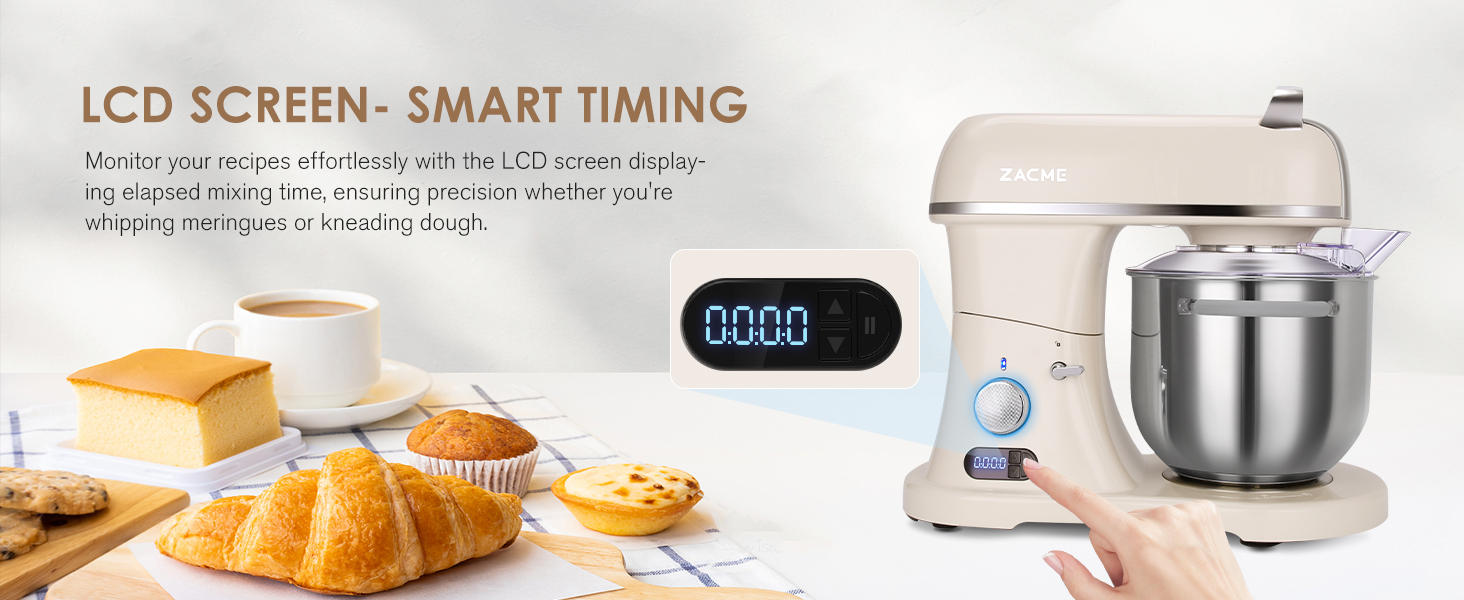Кухонна машина ZACME Profi з міцним корпусом з алюмінію (1500W), чаша 7л з нержавіючої сталі, LED-дисплей, тиха робота, 3 насадки, захист від бризок, 11 швидкостей