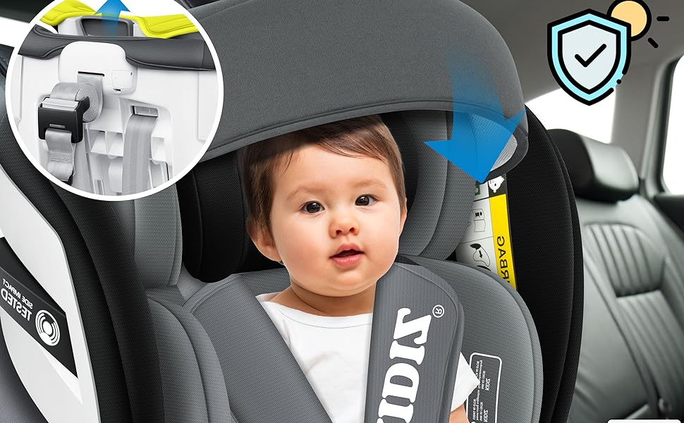 Автокрісло KIDIZ® i-Size ECE R129 для дітей 0-12 років (0-36 кг), 360° обертання, Isofix, Top Tether, 5-точкові ремені, з сонцезахистом, чорне