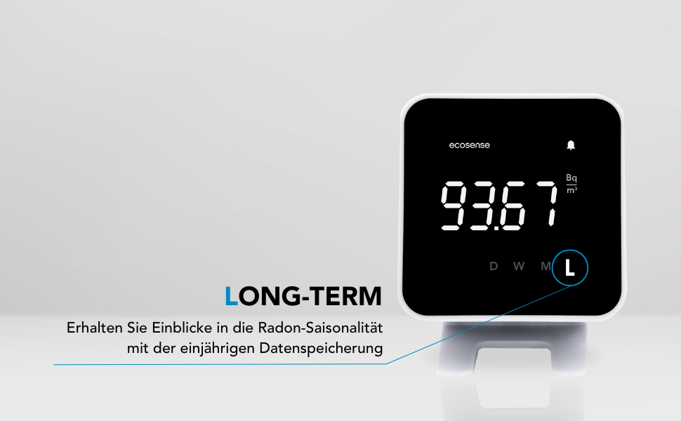 Виявник радону Ecosense EB100 EcoBlu: моніторинг радію, простий у використанні, білий