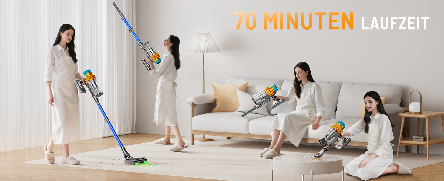 Акумуляторний пилосос бездротовий 600W, 70 хв, 1.8л, для підлоги, килимів, шерсті тварин, з самостійною підставкою, блакитний