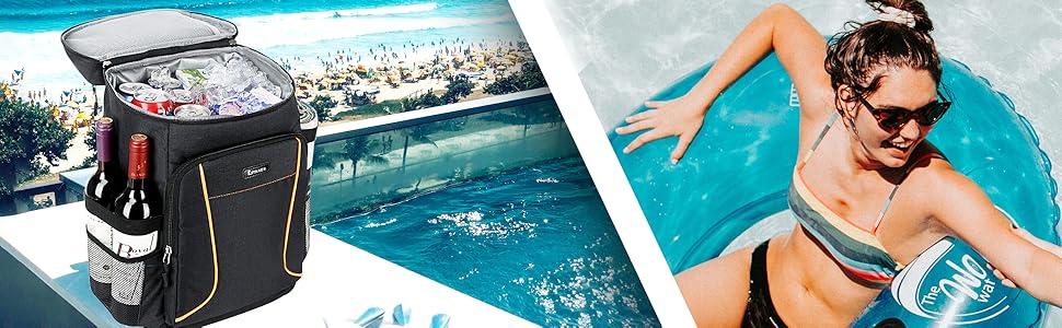 Рюкзак-холодильник Estarer 35L: водонепроникний, з відкривачем для пляшок, для кемпінгу, пікніків та пляжу (Чорний)