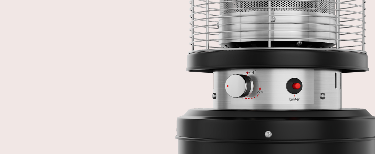 Газовий обігрівач для тераси TLSUNNY з захисною кришкою, на колесах, з піроелектричним запалом, чорний (Газовий балон не входить у комплект)