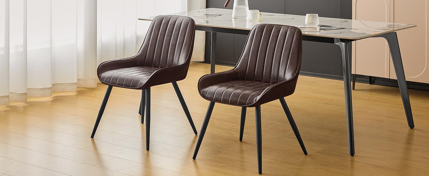 Крісла для їдальні Lestarain (2 шт.), для кухні, вітальні, їдальні. Ретро стиль, м'яке сидіння, металеві ніжки, до 150 кг, штучна шкіра, темно-коричневий