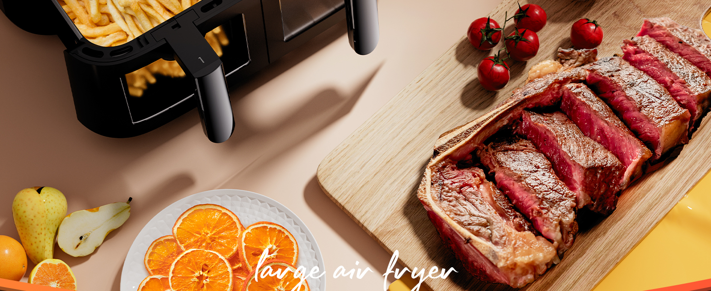 Фритюрниця повітряна з 2 камерами та скляним вікном, 9л, 9-в-1, сенсорний дисплей, кошики, що миються, антипригарне покриття, здорова фритюрниця без олії