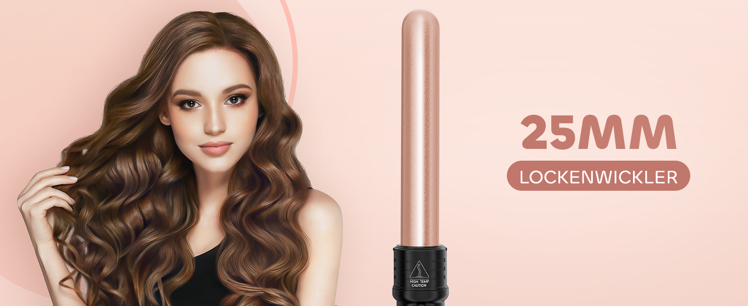 Локкенштаб NWOUIIAY 6 в 1 з LCD-дисплеєм, керамічним покриттям, набір для створення локонів, багатофункціональне змінне насадки, для великих та маленьких локонів, з рукавичками, регулювання температури (колір шампань)