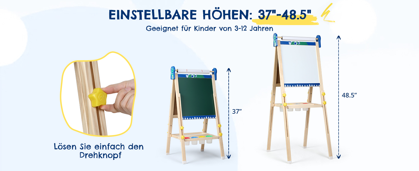 Дитяча мольберт Kinder 3-в-1 з магнітною дошкою, для малювання, висотою регулюється, блакитний, подарунок для дітей