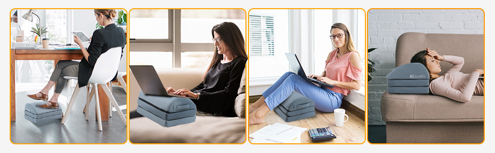 Підставка для ніг під стіл Dowinx, регульована по висоті, знімний чохол, зручна для офісу, авто, дому (3 шари, блакитна)