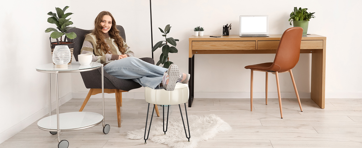 Пуф-табурет для макіяжу YMYNY, стилізування під гарбуз, 32x32x44 см, білий (HBD036W)