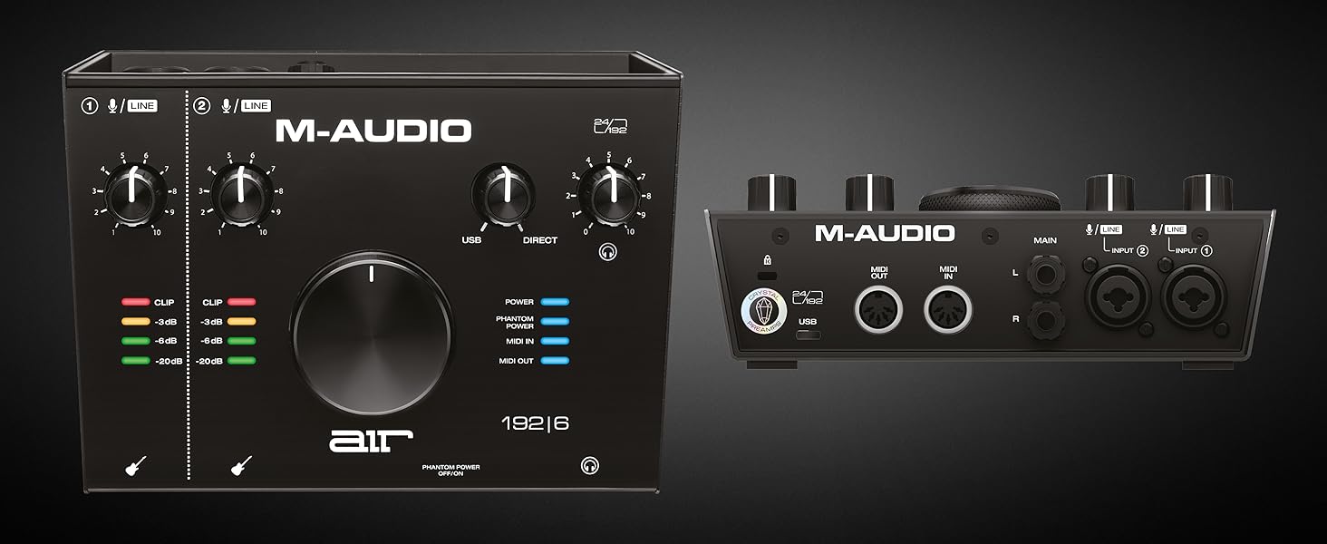 M-Audio Air 192|6: USB аудіоінтерфейс для запису в студійній якості з 2 XLR/Line входами та програмним забезпеченням AIR 192|6 (Чорний)