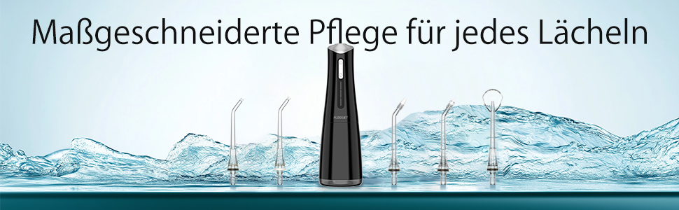 Бездротова електрична ірригатор для порожнини рота FlossJet з 4 режимами, 5 насадками, об'єм 300 мл, USB-C, чорний