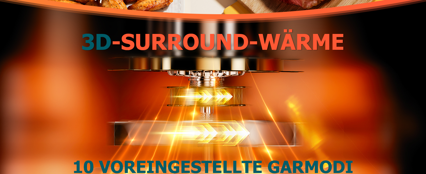 Фритюрниця без олії Heißluftfritteuse з подвійним набором камер 10л з оглядовим вікном, 10-в-1, сенсорне управління, таймер, економна, чорна 3.5л+6.5л