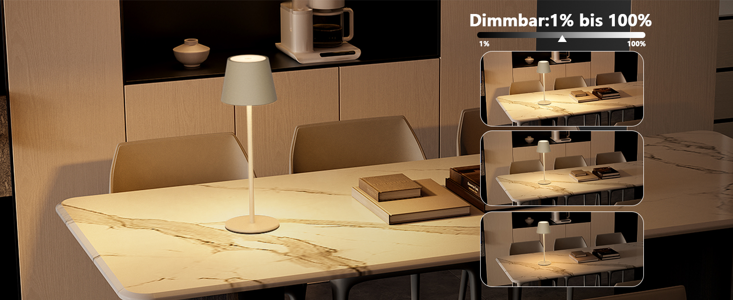LED-лампа K-Bright на акумуляторі, 4 шт., диммування, 36.5 см, IP54, тепле світло 2700K, USB-C, бежевий