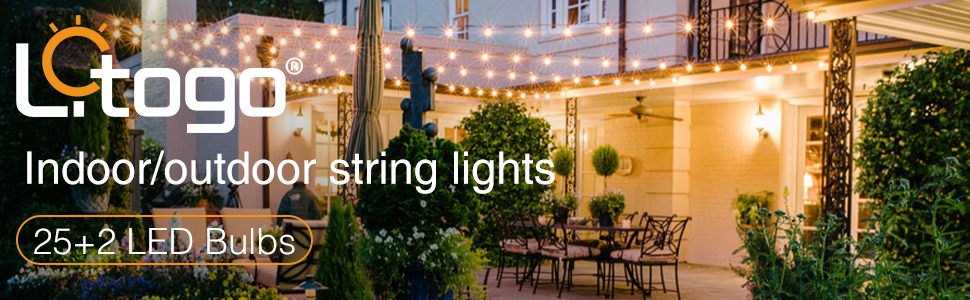 Сонячна гірлянда для вулиці Litogo з 25+2 лампочками G40, 8 режимів, диммування, пульт ДУ, тепле світло, для балкона, саду, тераси (UK Plug)