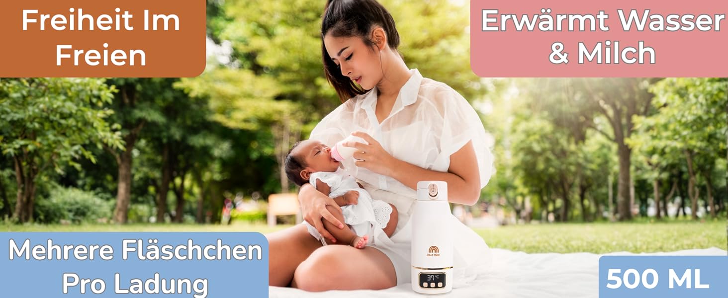 Jolly Mino: Портативний підігрівач пляшок 500 мл – Бездротовий, з нержавіючої сталі, для дитячого харчування та води – Ідеальний для подорожей, авто та літака