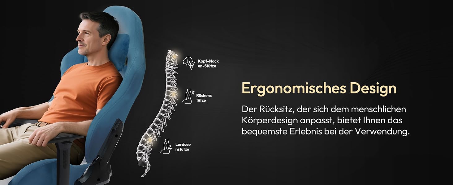 Ігровий крісло Dowinx з мікрофібри, дихаюче та ергономічне, з регульованою підніжкою (блакитне)