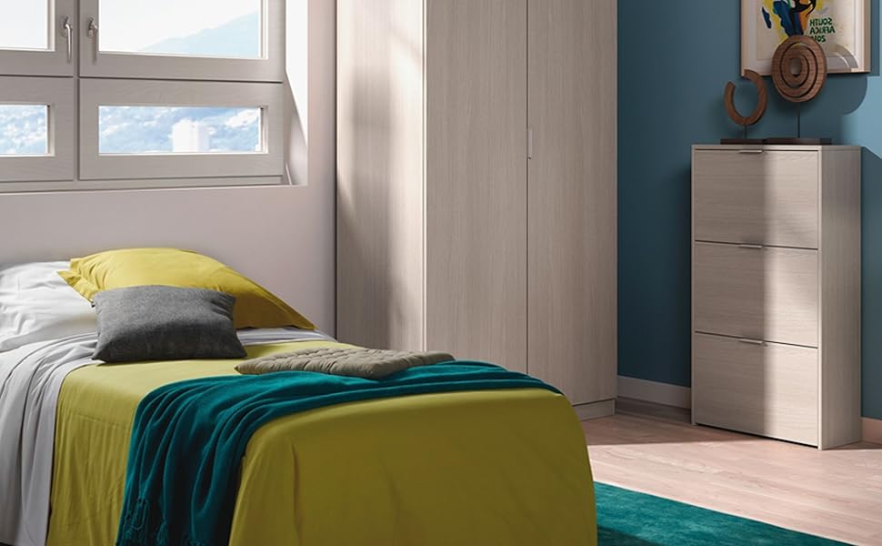 Стеллаж для взуття Habitdesign з 3 дверцятами, вузький, з білого глянцю та канадського дуба, 60x113x22 см