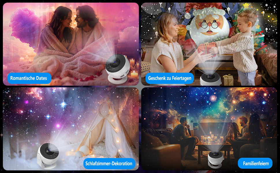 Проектор нічного неба Sternenhimmel Home Planetarium: лампа-проектор зірок та галактики для дітей та дорослих, 14 дисків з планетами, Місяцем та тематичними сценами для спальні
