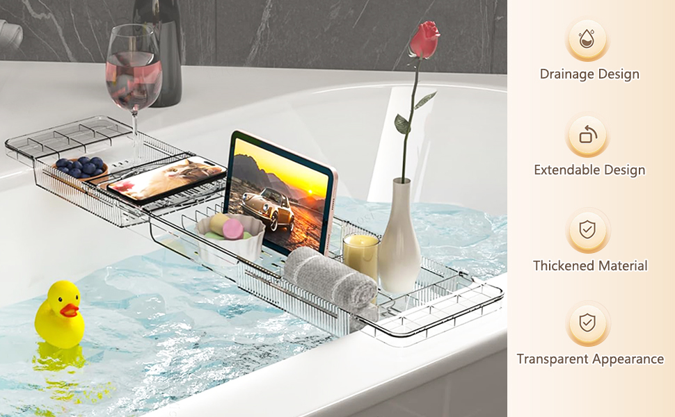 Підставка для ванни висувна, пластикова, з полицею для книг, водонепроникна, аксесуар для ванни (прозора)