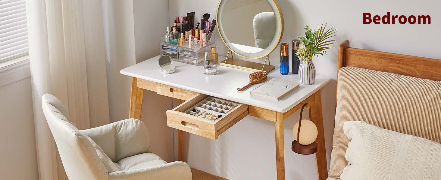 Дерев'яний письмовий стіл з шухлядою та вішалкою, 100 x 50 x 75 см, YD-WD01N. Компактний комп'ютерний стіл з натуральним деревом.