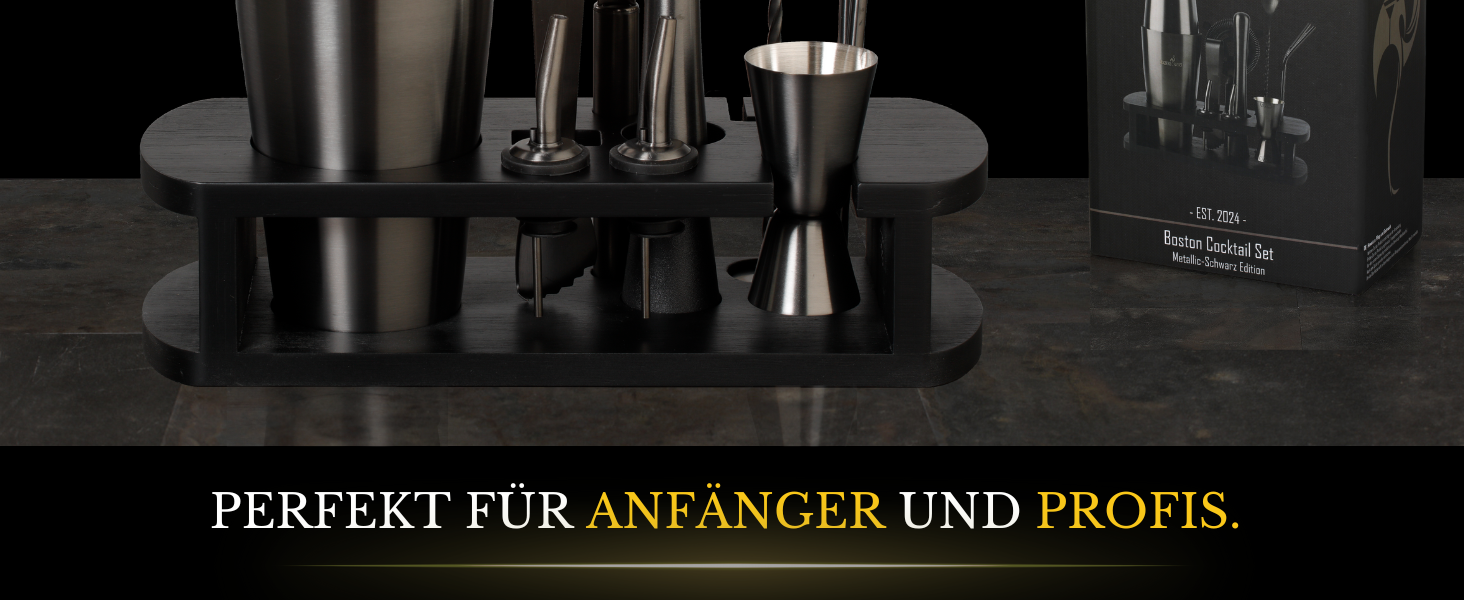 Коктейльний набір BARMINGO з нержавіючої сталі 11 предметів 825 мл Бостонський шейкер з підставкою та аксесуарами, чорний