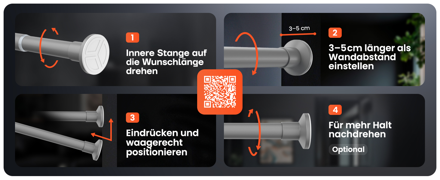 Телескопічна штанга для кріплення 260-310 см, Ø 25 мм, багатофункціональна штанга без свердління. Підходить для карнизів, штор, душових завіс, ванних кімнат та балконів (70-120 см, сіра)
