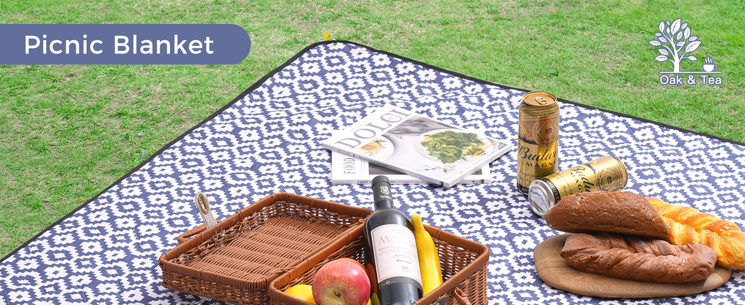 Водонепроникна плед-підстилка для пікніка та кемпінгу Oak & Tea, 150 x 200 см, ізоляційна пляжний килимок з тришарового оксфорду, синій