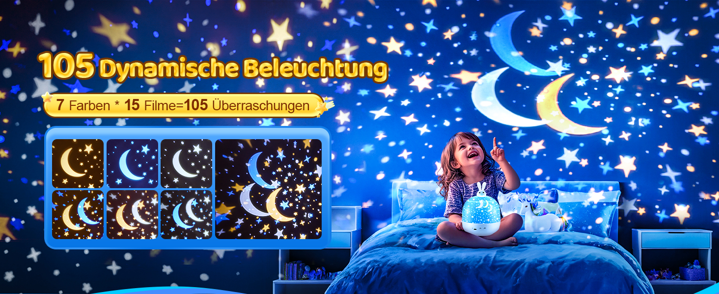 Нічник-проектор зоряного неба для дітей з 15 фільмами, Bluetooth, LED, нічник для дитячої кімнати, кролик