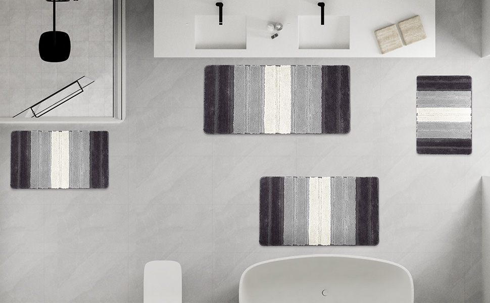 Набір килимків для ванної кімнати VOUNOT 2 шт. 60x90 см, рушмат, мікрофібра, швидковисихаючий, машинне прання, з градієнтом кольору сірого