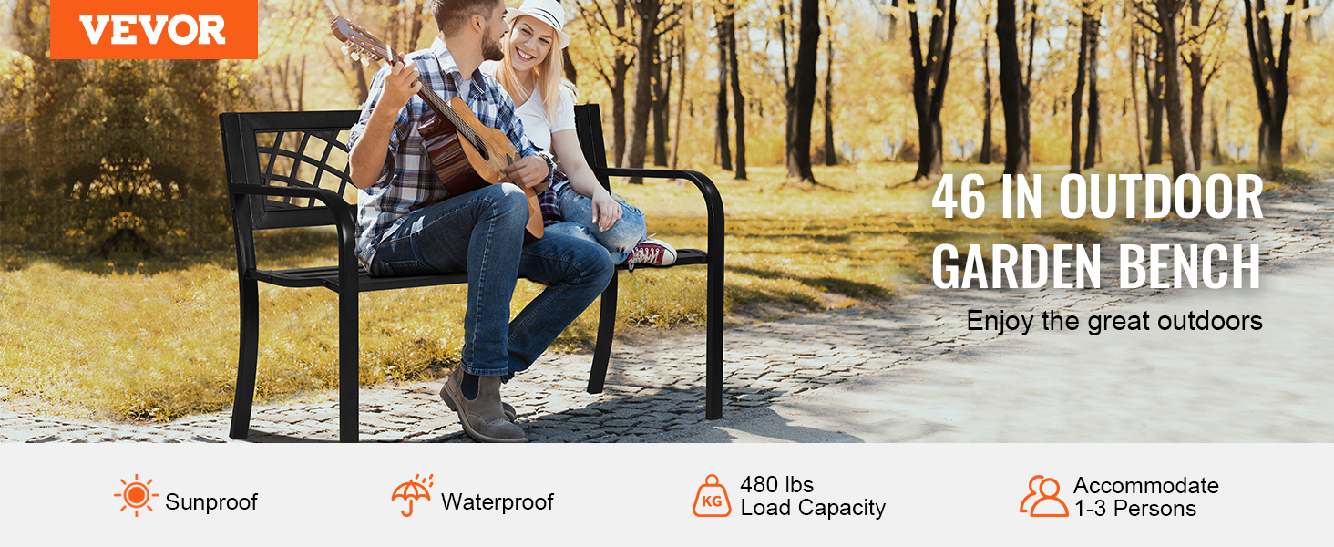 Металева лавка для саду та тераси VEVOR, 1163 мм, міцна (218 кг), на 3 особи, з підлокітниками та спинкою, вінтажний стиль