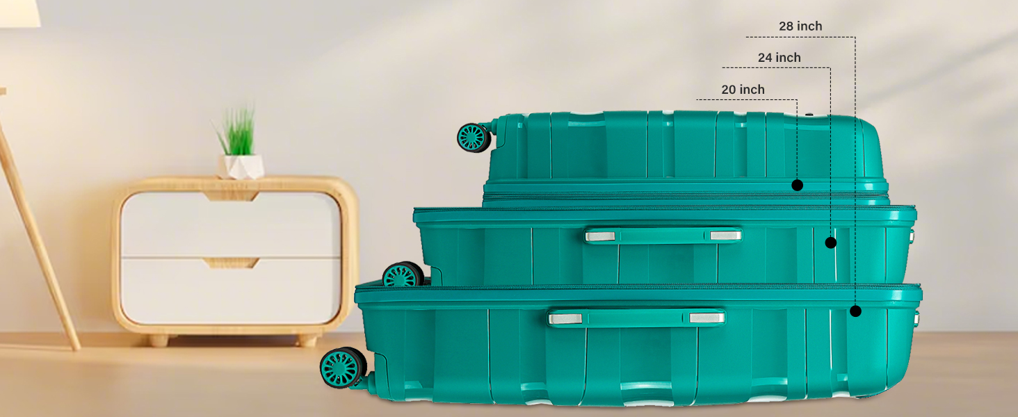 KONO Чемодан середнього розміру 65см з поліпропілену з TSA замком, 65x46x26.5см (Зелений)