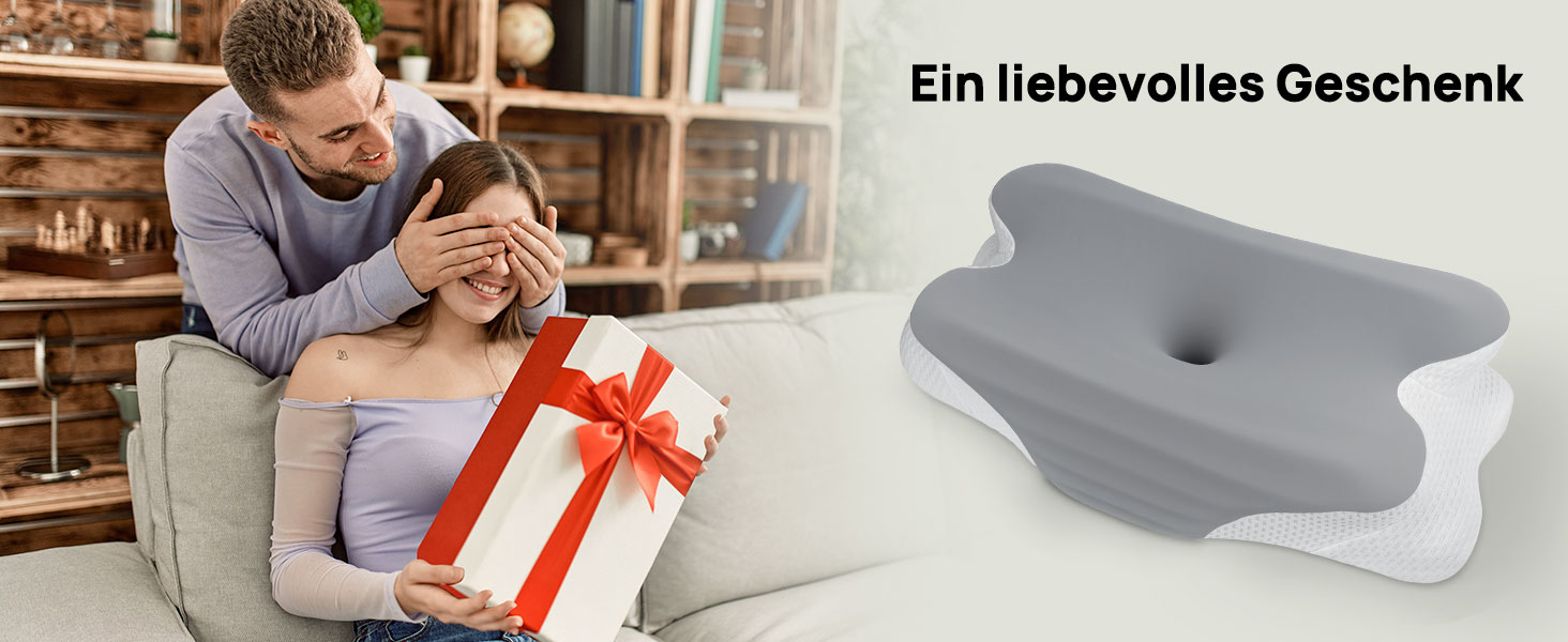 Подушка для шиї Feagar з Memory Foam, ергономічна, 2 висоти (8/12 см), сіра. Підтримка шиї та плечей