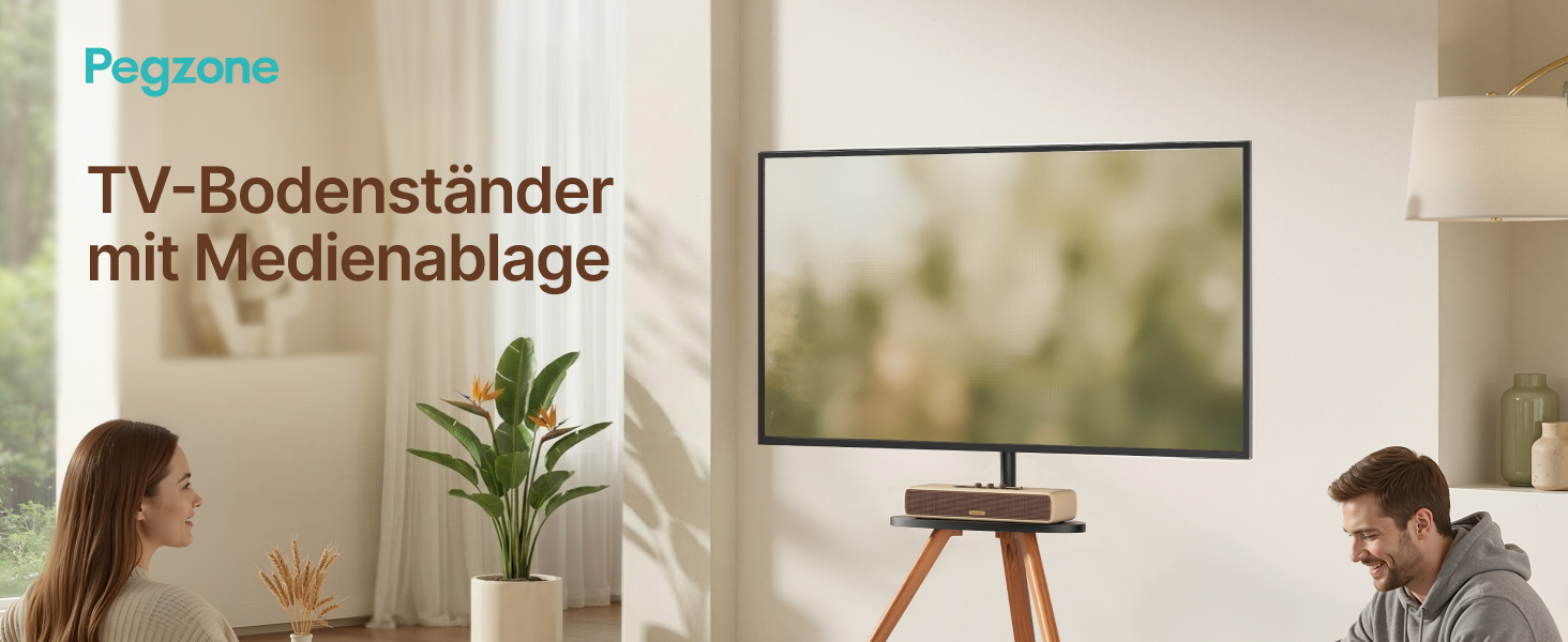Стійка для телевізора PEGZONE 45-65 дюймів LCD LED OLED до 40 кг, дерев'яна тринога з поличкою, регульована по висоті та куту нахилу, VESA 600x400 мм