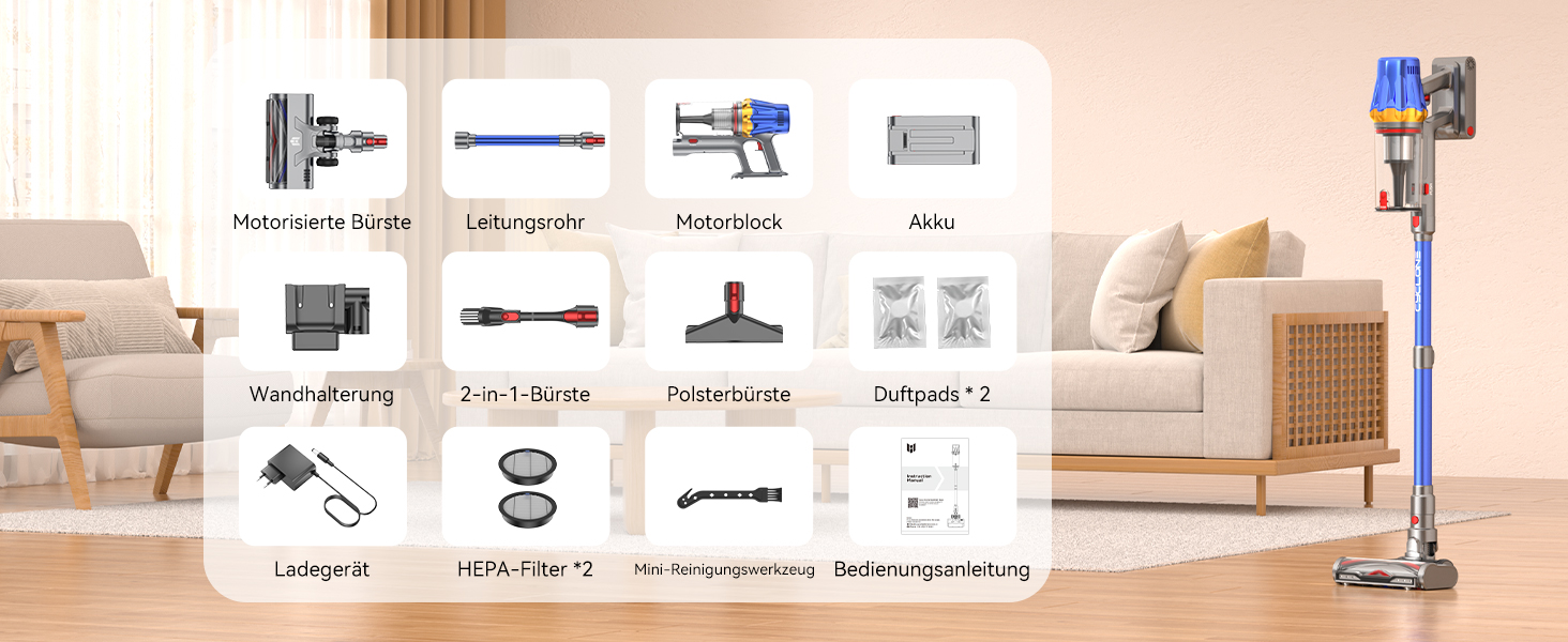 Акумуляторний пилосос H9 58000 Па, 650 Вт, 80 хв, бездротовий з LED-дисплеєм, для шерсті тварин, килимів та підлоги, синій