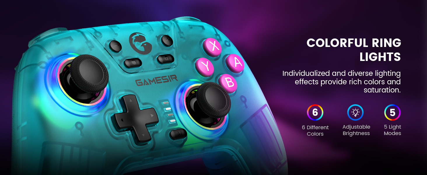 GameSir Nova Lite: Бездротовий контролер з трирежимним підключенням для PC, Switch, Steam, iOS, Android, з тригерами Hall-ефекту, DualVibration, Turbo, рухом (фіолетовий)