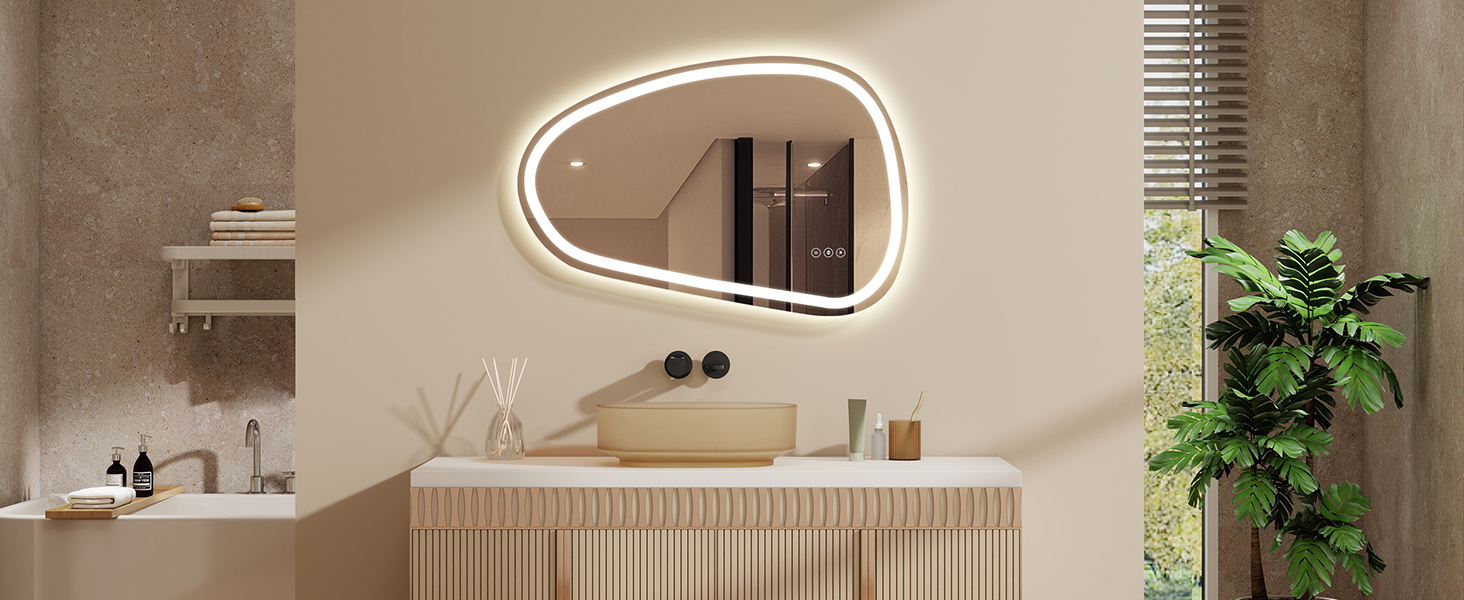 Дзеркало для ванної кімнати YOURLITE з підсвічуванням, 85x55 см, LED, сенсорне керування, 3 кольори світла, регулювання яскравості, антизапар, горизонтальне/вертикальне, IP44, білий