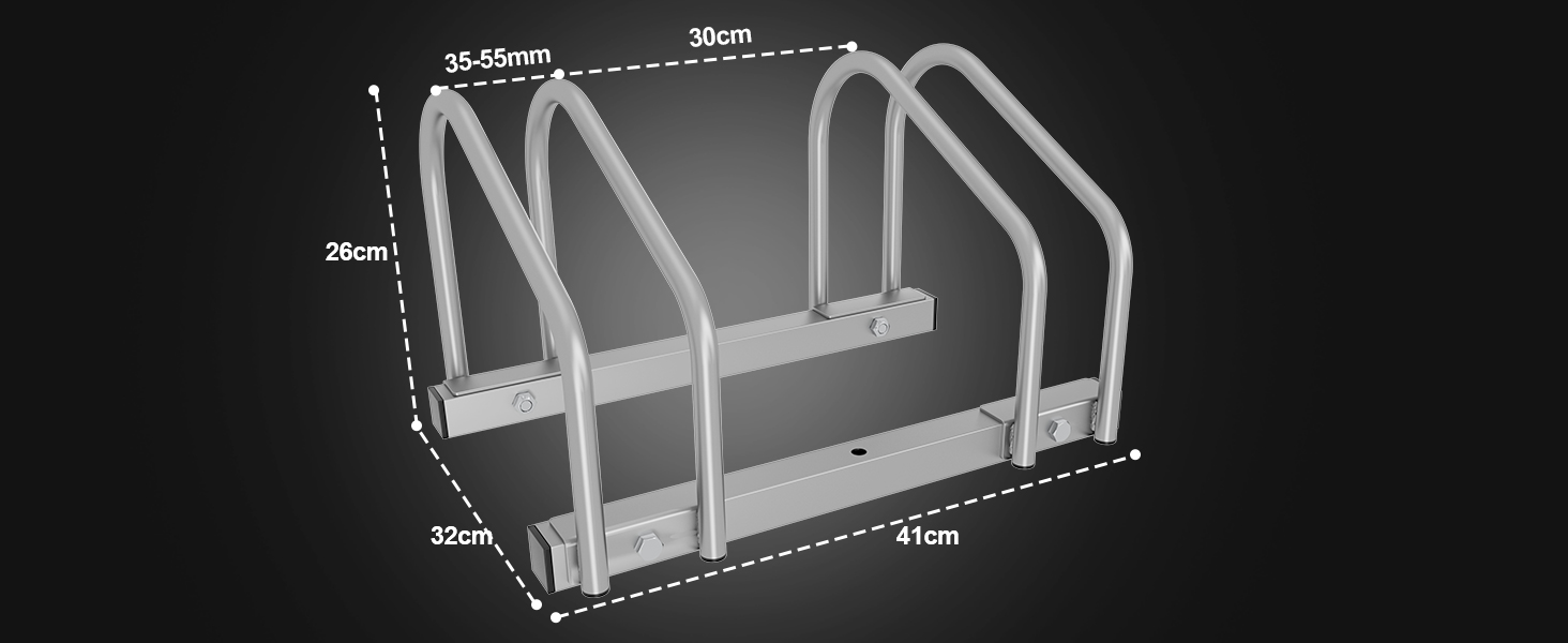 Ширина шини Sonnewelt 35-55 мм, Велосипедна стійка Підлога Parker, Стійка для велосипеда Стійка для велосипеда Легка збірка Сталева оцинкована, Підлога для велосипедної стійки 70,5x32x26 см (Срібло) (Кріплення для велосипеда для 4 велосипедів, 2 рази)