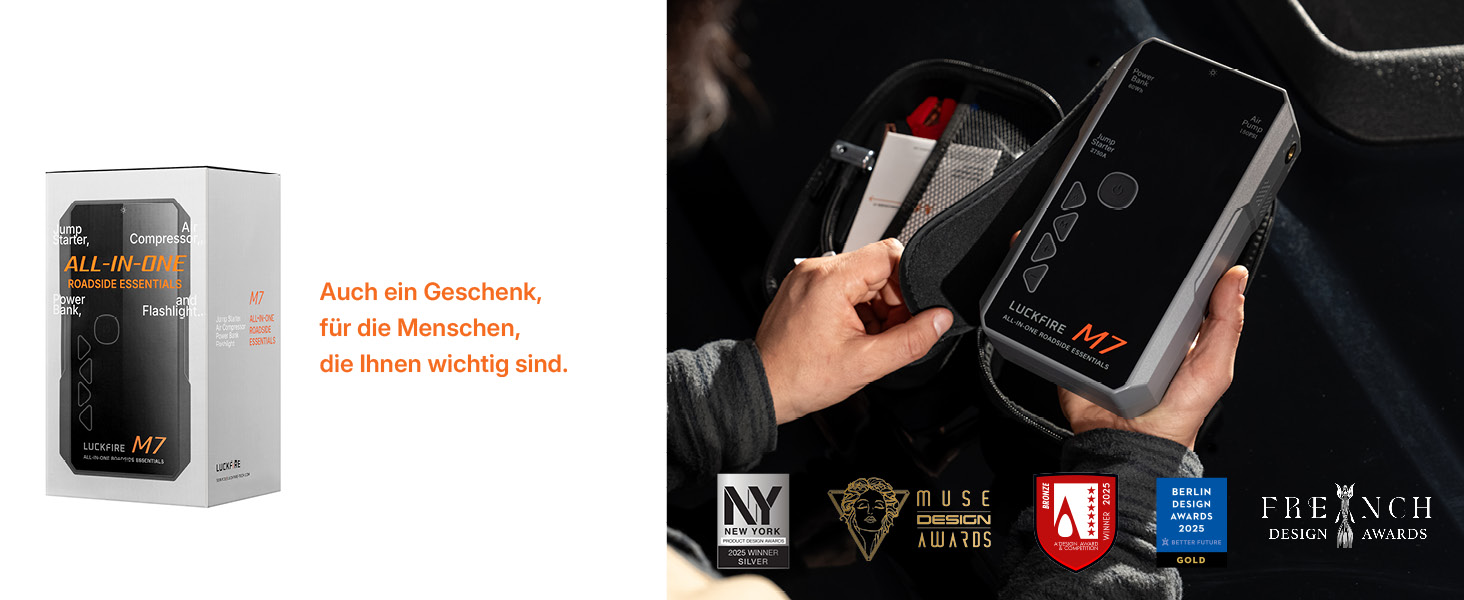 Портативний пусковий пристрій Smart Starthilfe Powerbank для автомобіля 12V з компресором, 150 PSI, 60Wh - для бензинових та дизельних двигунів до 8,5L та 6,5L відповідно