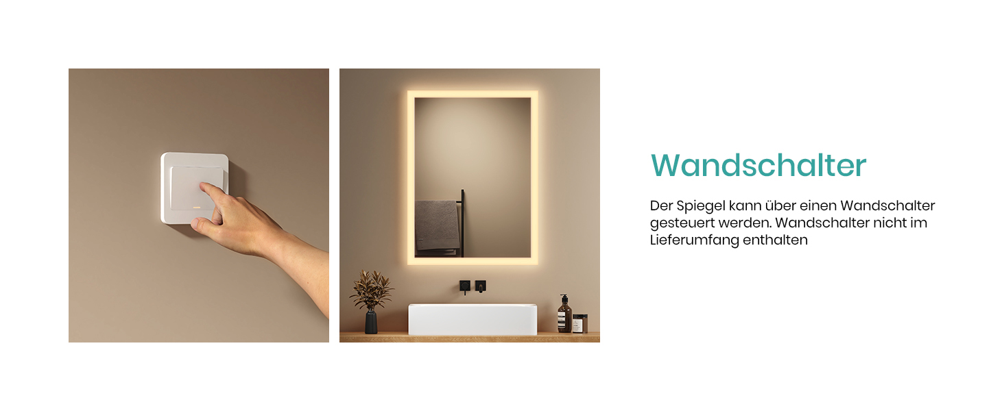 Дзеркало для ванної кімнати EMKE з підсвічуванням 120x60 см, тепле біле світло 3000K, вимикач, матове обрамлення