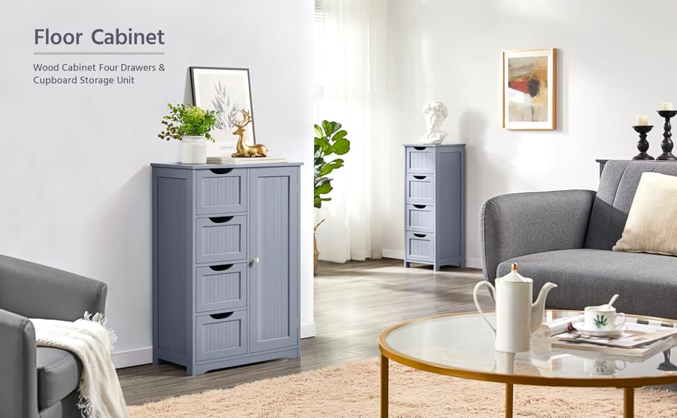 Шафа для ванної кімнати Yaheetech з 4 шухлядами та 2 дверцятами, підлогова шафа-комод для ванної, вітальні, коридору, кухні, білий, 81 x 30 x 83 см